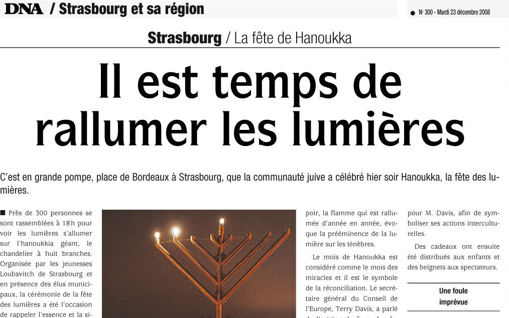 Article 'Hanouka Dna à Strasbourg