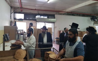Le Rav Reouven Matusof visite la production de Matsot Chmourot de Kfar Habad