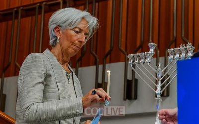 Christine Lagarde, directrice générale du Fonds monétaire international (FMI) participe  à l’allumage de Hanouccah à Washington