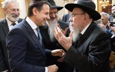 Grande synagogue de Rome : Le président du Conseil, Giuseppe Conte, rencontre le Rav Moche Lazar et un groupe de jeunes juifs d’États indépendants de la Russie