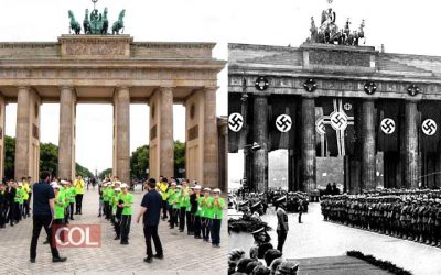 Victoire de la lumière en Allemagne : Des dizaines d&rsquo;enfants d&rsquo;émissaires Habad récitent le « Chéma Israël » devant la Porte de Brandebourg