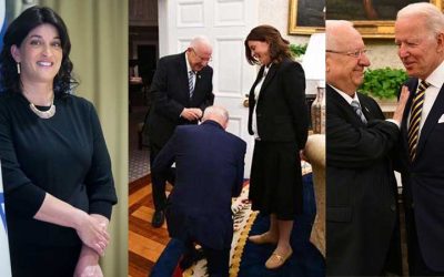 Quand Joe Biden s’agenouille devant l’assistante orthodoxe du président Réouven Rivlin, mère de 12 anfants