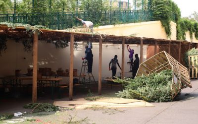 EN IMAGES. Construction de la souccah géante du Beth Haya Mouchka