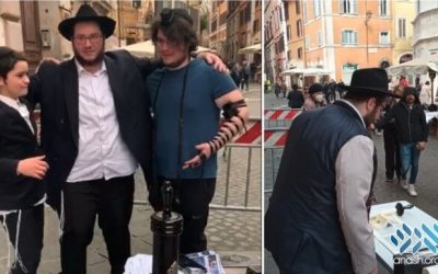Rome : Grande journée de Mitsvot de Pourim, avec des élèves de la Yéchiva Loubavitch de Brunoy