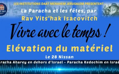 Vivre avec le Temps – Le 28 Nissan – Elévation du matériel – Paracha Aharey (France) et Kedochim (Israël) par Rav Yits’hak ISACOVITCH