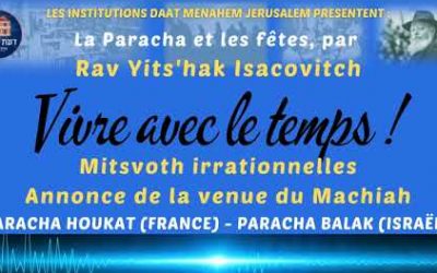Vivre avec le Temps : Les Mitsvoth irrationnelles et l’annonce de la venue du Machiah par Rav Yitz’hak Isacovitch