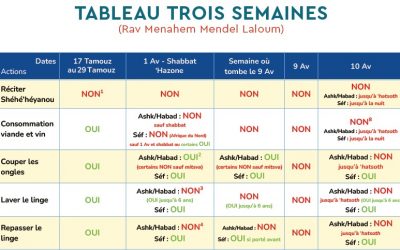 Le Tableau des lois des trois semaines – Rav Mendel Laloum