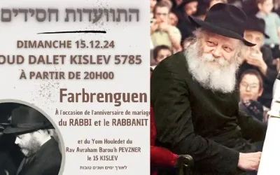 Dimanche 15 décembre à 20h00 : Farbrenguen du 14 Kislev avec le Rav Avraham Barouh Pevzner à Sinaï