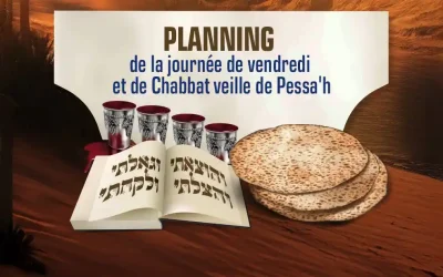 Planning de la journée de vendredi et de Chabbat veille de Pessa’h