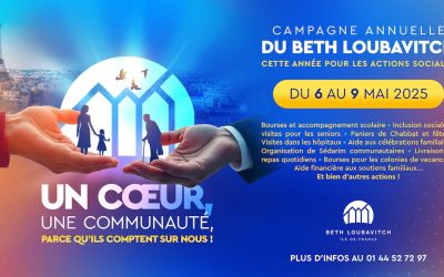 La campagne annuelle du Beth Loubavitch : du 6 au 9 mai 2025, une mobilisation solidaire pour les plus fragiles