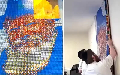 Trois jeunes de Toronto transforment 1540 cubes Rubik en portrait du Rabbi